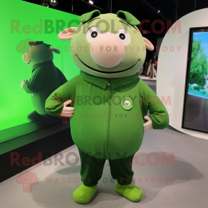 Olive Sow mascot costume character dressed with a Long Sleeve Tee and Cufflinks