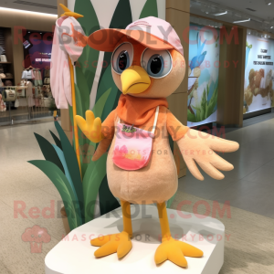 Peach Archeopteryx mascot costume character dressed with a Swimwear and Hair clips