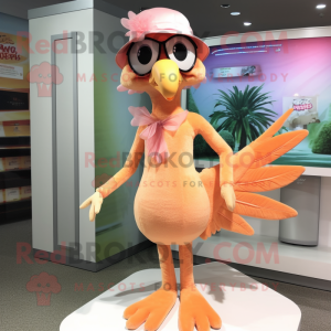 Peach Archeopteryx mascot costume character dressed with a Swimwear and Hair clips