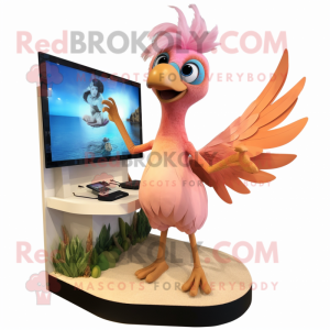 Peach Archeopteryx mascot costume character dressed with a Swimwear and Hair clips