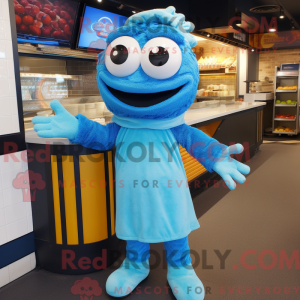 Maskot karakter af en blå...