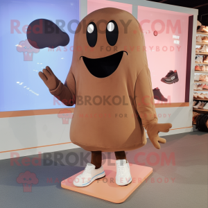 Brown Whale mascot costume character dressed with a Long Sleeve Tee and Shoe clips