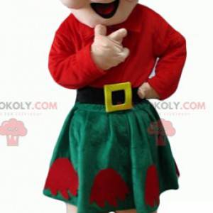 Mascot anciana en traje rojo y verde - Redbrokoly.com
