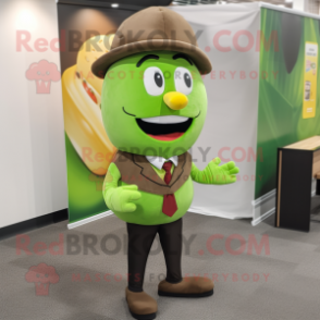 Olive Hamburger mascot costume character dressed with a Blazer and Earrings