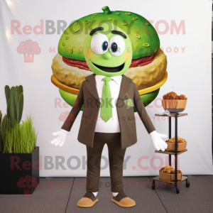 Olive Hamburger mascot costume character dressed with a Blazer and Earrings