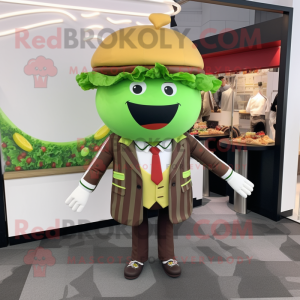 Olive Hamburger mascot costume character dressed with a Blazer and Earrings