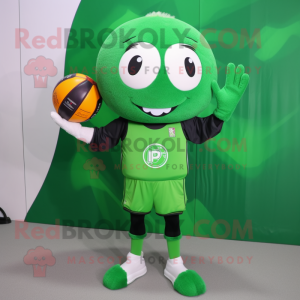 Forest Green Volleyball Ball mascot costume character dressed with a Vest and Shawls