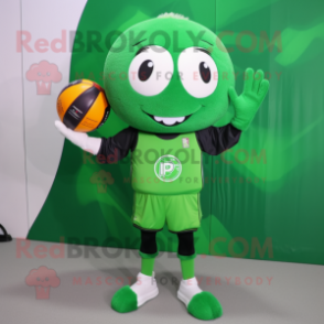 Forest Green Volleyball Ball mascot costume character dressed with a Vest and Shawls