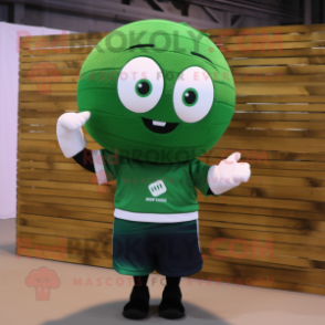Forest Green Volleyball Ball mascot costume character dressed with a Vest and Shawls