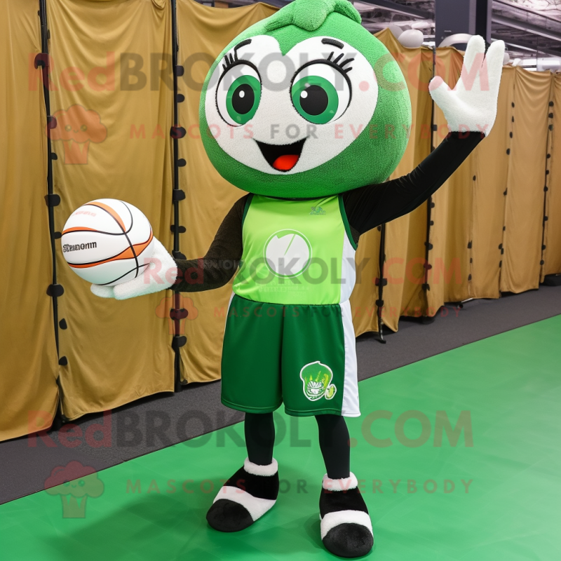 Forest Green Volleyball Ball mascot costume character dressed with a Vest and Shawls