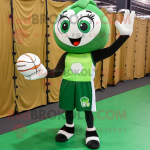 Forest Green Volleyball Ball mascot costume character dressed with a Vest and Shawls