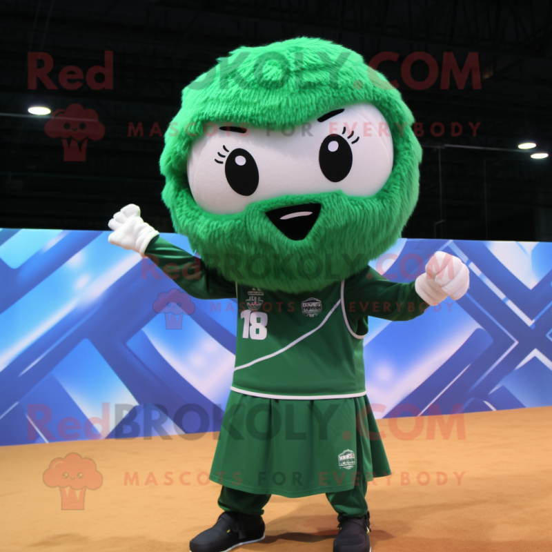 Forest Green Volleyball Ball mascot costume character dressed with a Vest and Shawls Forest Green Volleyball Ball mascot costume character dressed with a Vest and Shawls