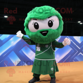 Forest Green Volleyball Ball mascot costume character dressed with a Vest and Shawls