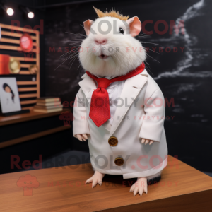 White Guinea Pig mascot costume character dressed with a Blouse and Lapel pins