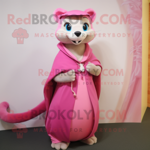 Pink Weasel mascot costume character dressed with a Skirt and Shawl pins