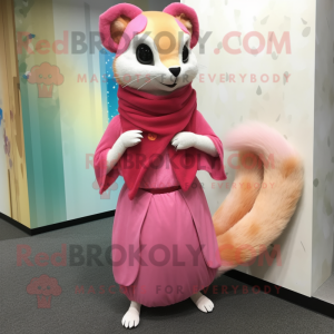 Pink Weasel mascot costume character dressed with a Skirt and Shawl pins