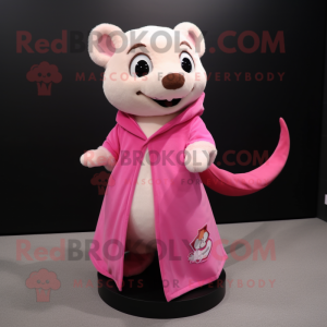 Pink Weasel mascot costume character dressed with a Skirt and Shawl pins