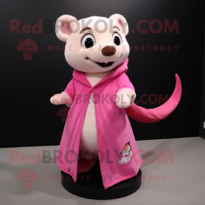 Pink Weasel mascot costume character dressed with a Skirt and Shawl pins