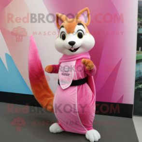 Pink Weasel mascot costume character dressed with a Skirt and Shawl pins