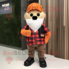 Orange Para Commando mascot costume character dressed with a Flannel Shirt and Beanies