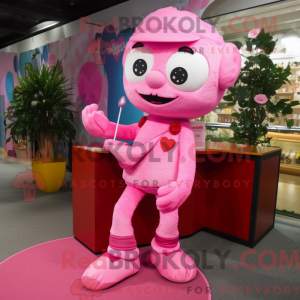 Maskotkarakter av et rosa...