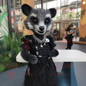 Black Civet mascot costume character dressed with a Dress and Lapel pins