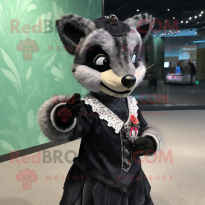 Black Civet mascot costume character dressed with a Dress and Lapel pins