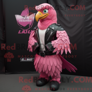 Maskotfigur af en Pink Hawk...