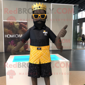 Black King mascot costume character dressed with a Swimwear and Sunglasses
