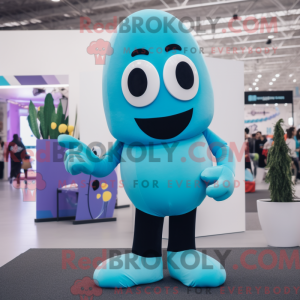 Maskotkarakter af en cyan...