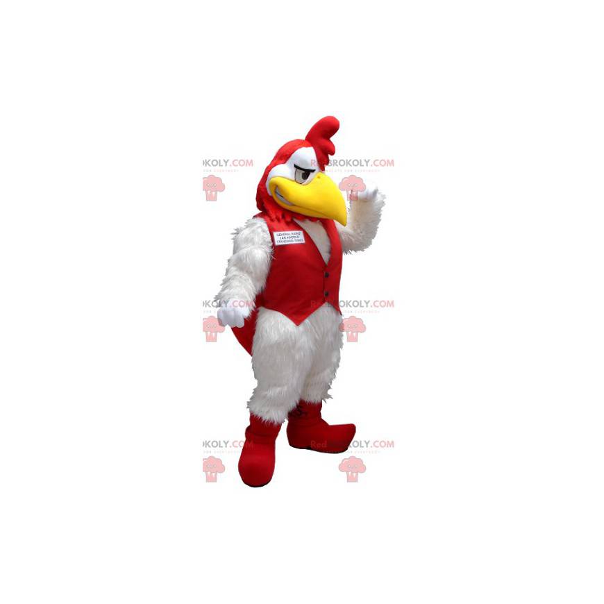 Mascotte de coq blanc et rouge - Redbrokoly.com