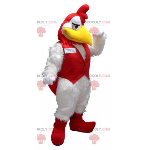 Witte en rode haan mascotte - Redbrokoly.com