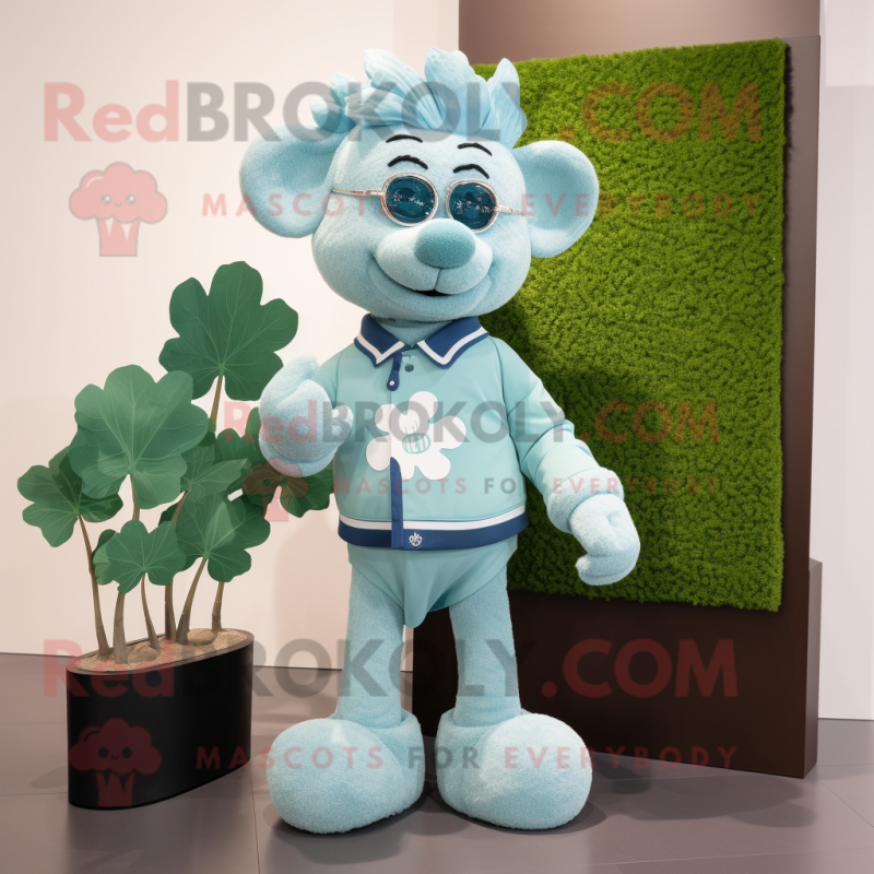 Sky Blue Bunch Of Shamrocks mascot costume character dressed with a Sweater and Cufflinks Sky Blue Bunch Of Shamrocks mascot costume character dressed with a Sweater and Cufflinks