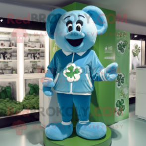 Sky Blue Bunch Of Shamrocks mascot costume character dressed with a Sweater and Cufflinks