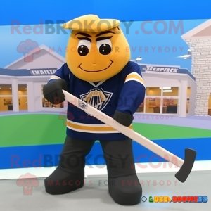 Tan Ice Hockey Stick mascot costume character dressed with a Flare Jeans and Messenger bags