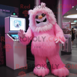 Maskotkarakter av en rosa...