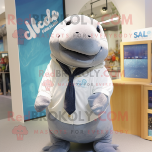 nan Stellar'S Sea Cow mascot costume character dressed with a Oxford Shirt and Hair clips