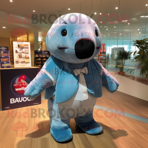 nan Stellar'S Sea Cow mascot costume character dressed with a Oxford Shirt and Hair clips