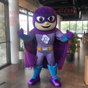Purple Superhero mascot costume character dressed with a Blouse and Necklaces