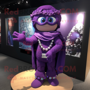 Purple Superhero mascot costume character dressed with a Blouse and Necklaces