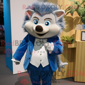 Maskotfigur af et blåt...