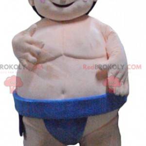 Mascote de sumô de lutador gordo japonês com cueca azul -