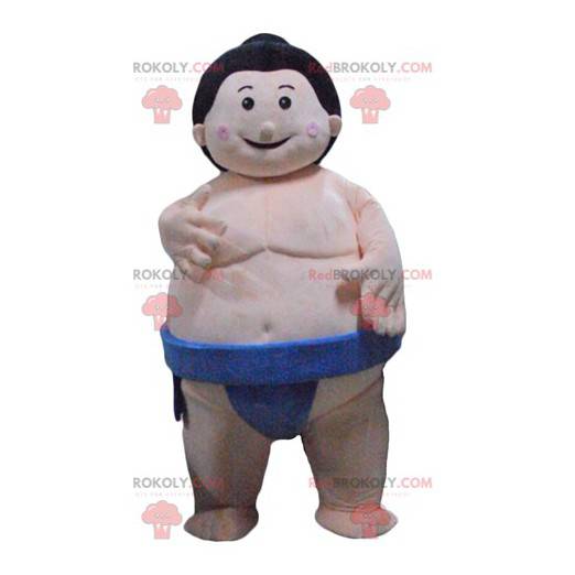 Mascote de sumô de lutador gordo japonês com cueca azul -