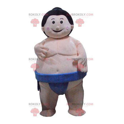 Mascotte de sumo de gros lutteur japonais avec un slip bleu -