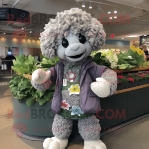 Gray Cauliflower mascot costume character dressed with a Cardigan and Hair clips