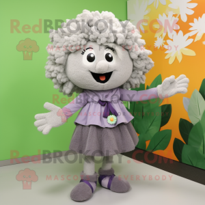 Gray Cauliflower mascot costume character dressed with a Cardigan and Hair clips