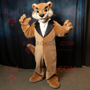 Tan Jaguarundi mascot costume character dressed with a Suit Jacket and Shoe clips