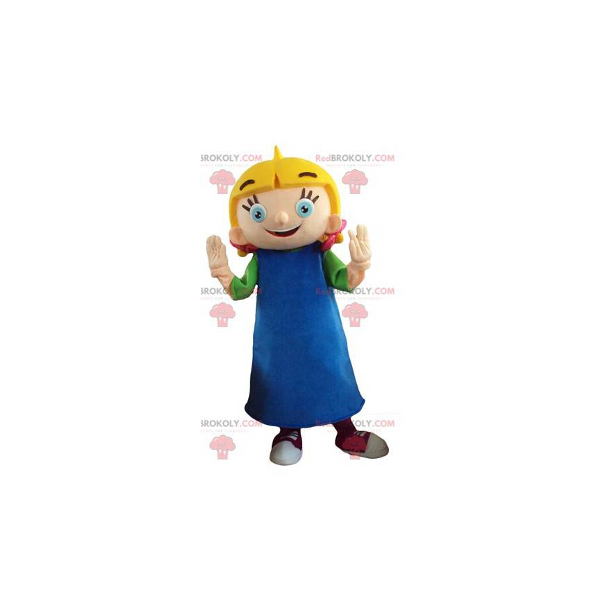 Maskot lille blond pige med blå øjne - Redbrokoly.com