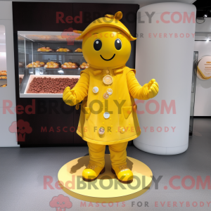 Maskot karakter av en gul...