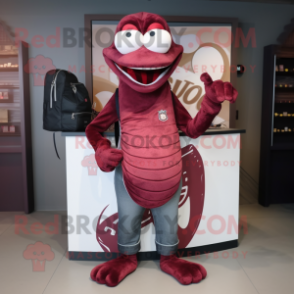 Maroon Snake mascot costume character dressed with a V-Neck Tee and Wallets